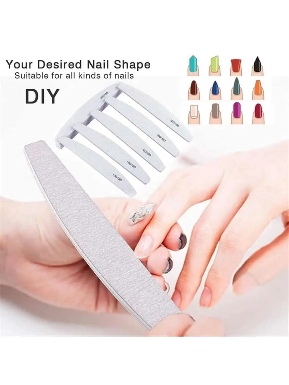 50PCS/Set Nail File Buffer Double Side Of The Nail Buffer 100/180 Trimmer