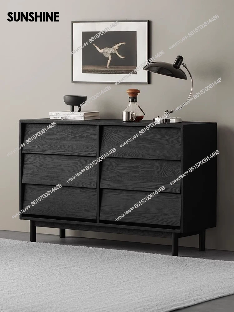 

Solid wood bedroom large capacity storage bedside cabinet living room wall storage drawer cabinet