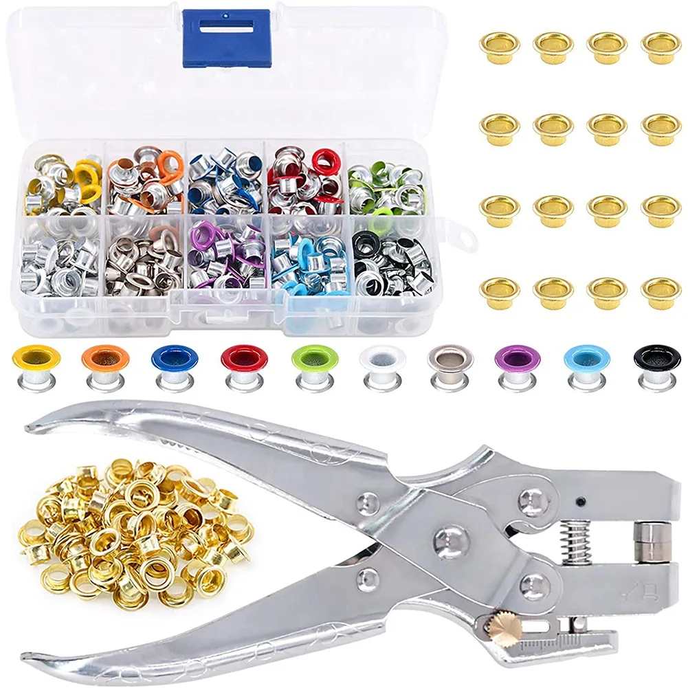 400Pcs 3/16 Inch Metal Grommets Kit 1Pcs Eyelet Hole Punch Pliers Metal Eyelets Kits Shoe Eyelets Grommet Sets