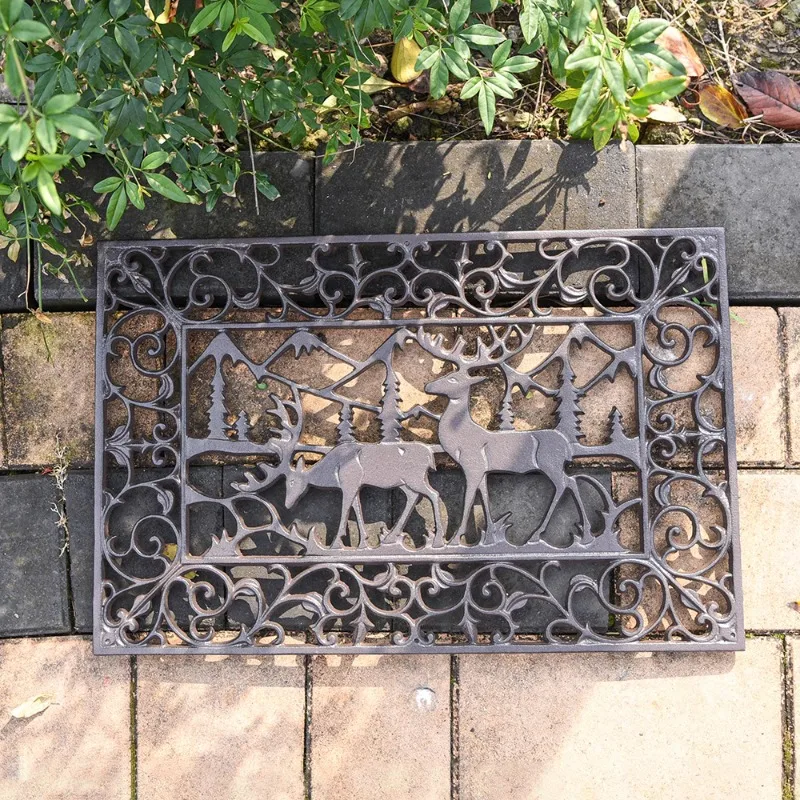 Cast iron European floor mat, dragonfly elk entrance door, retro wrought iron courtyard villa door decoration