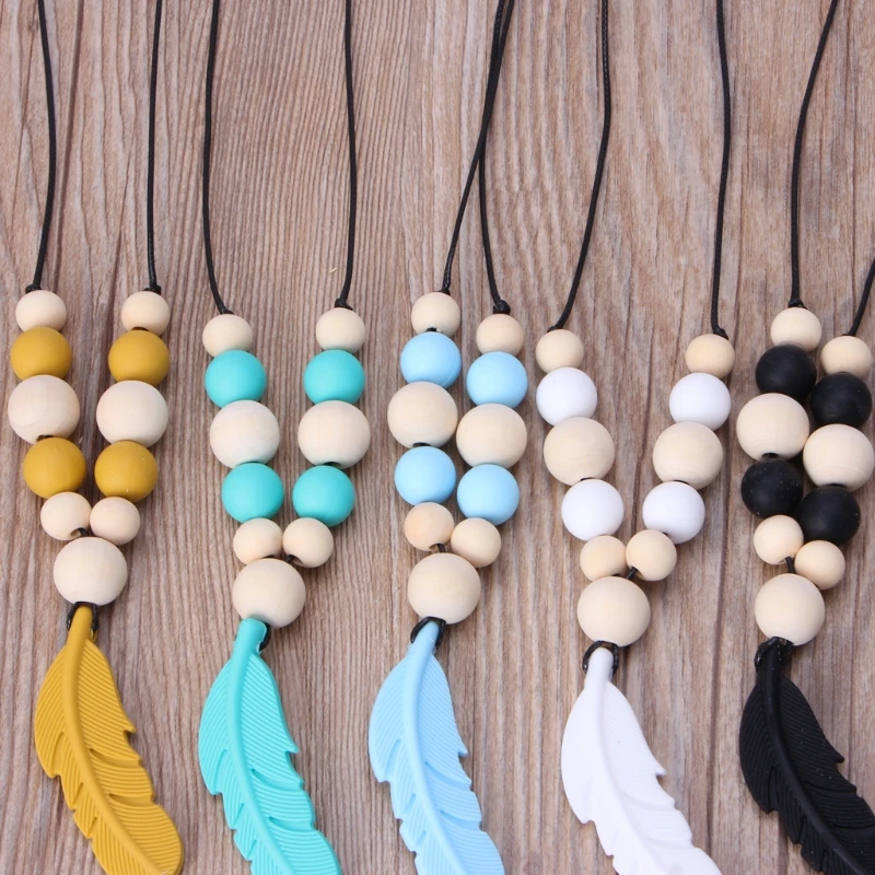 Baby Infant Silicone Feather Jewelry Teething Necklace Baby Nursing Chewing