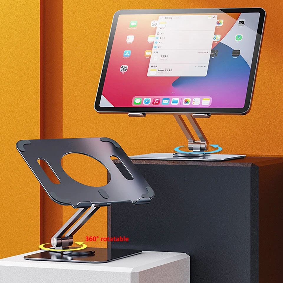 

Tablet Stand Desk Riser 360 Rotation Multi-Angle Height Adjustable Foldable Holder Dock for 4-13.9 Inch Phone iPad Tablet Laptop