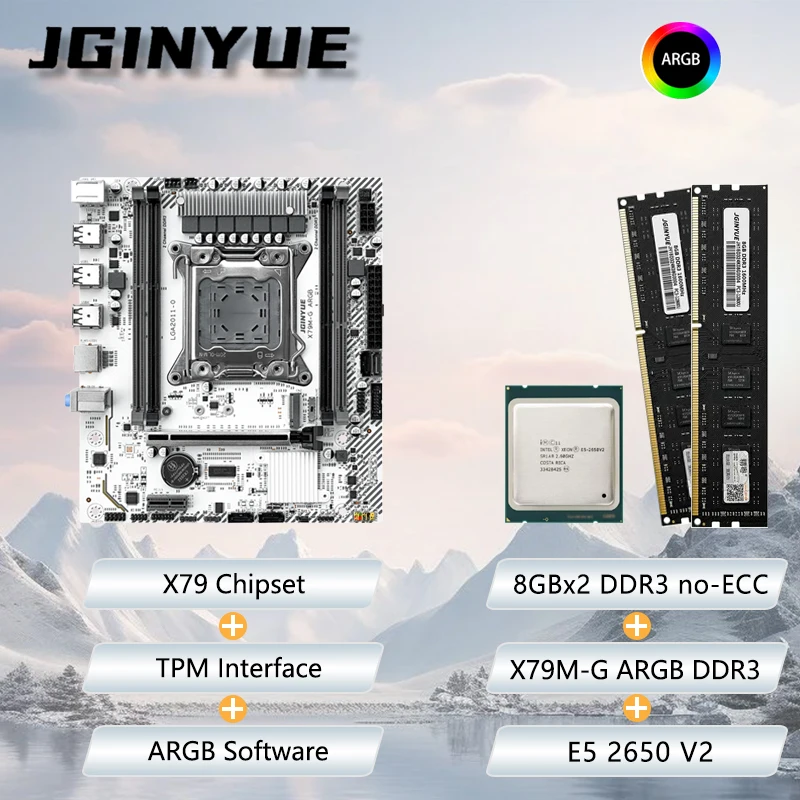 

JGINYUE X79M-G Motherboard M-ATX combo E5 2650v2 8GB*2 1600MHz DDR3 no-ECC RAM kit bundle For Office GAMING home