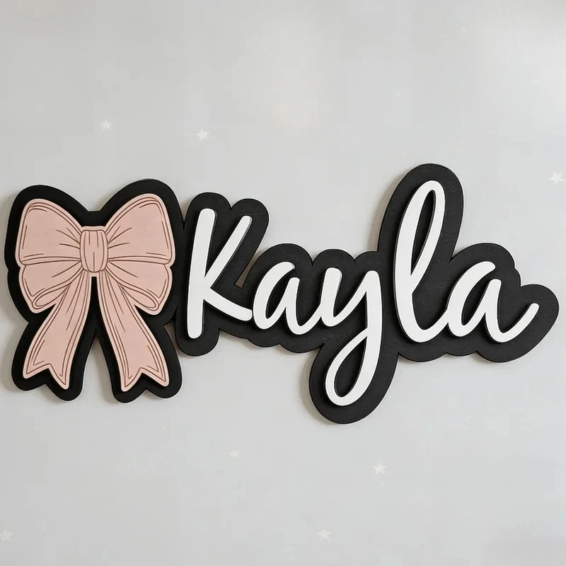 Customizable Bow-Shaped Wooden Wall Plaque Baby Nursery Sign with Name And Date Personalized Housewarming Gift Durable
