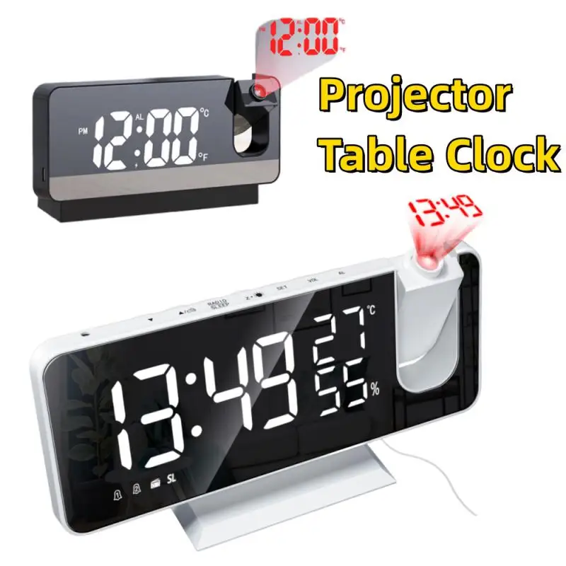 Simple Fashion Electronic Clock 3D Luminous Digital Clock Silent Alarm Clock 180° Rotating Projection Creative Desktop Clock