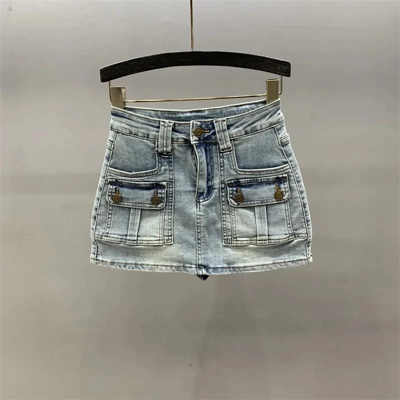 

New Multiple Pockets Cargo Denim Skirt Summer Sexy A-line Hip Skirts Gothic Fashion Mini Skirt Streetwear Faldas Para Mujeres