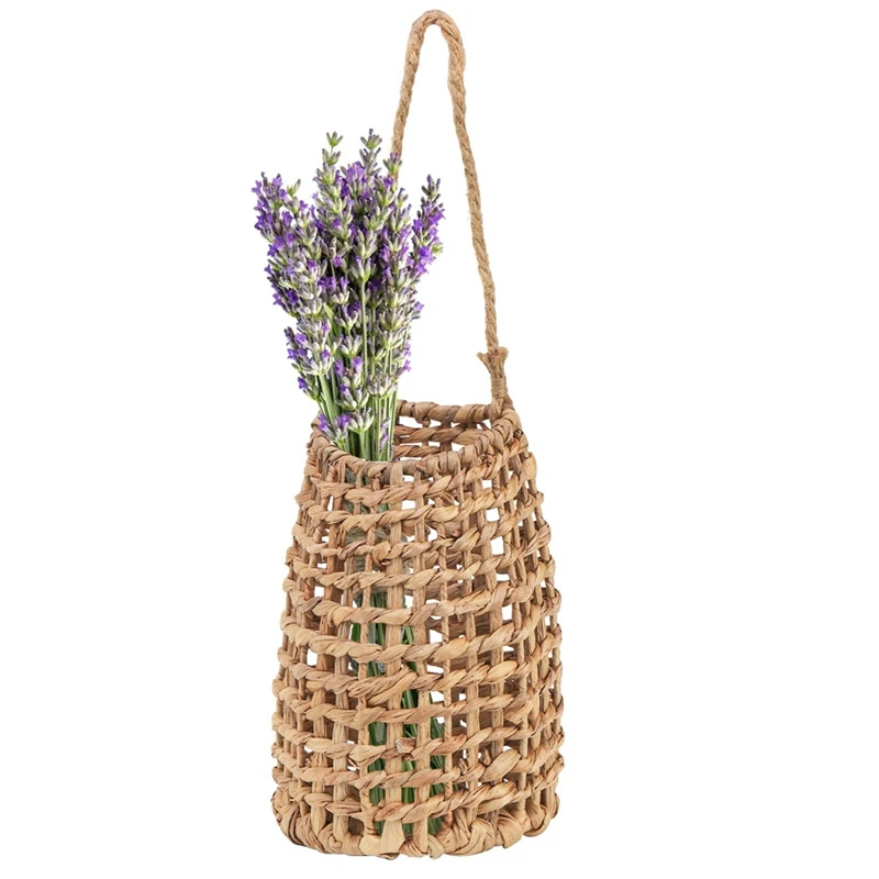 Water Hyacinth Boho Wall Basket For Flowers - Stylish Front Door Hanging Décor For Home, Garden, Pantry