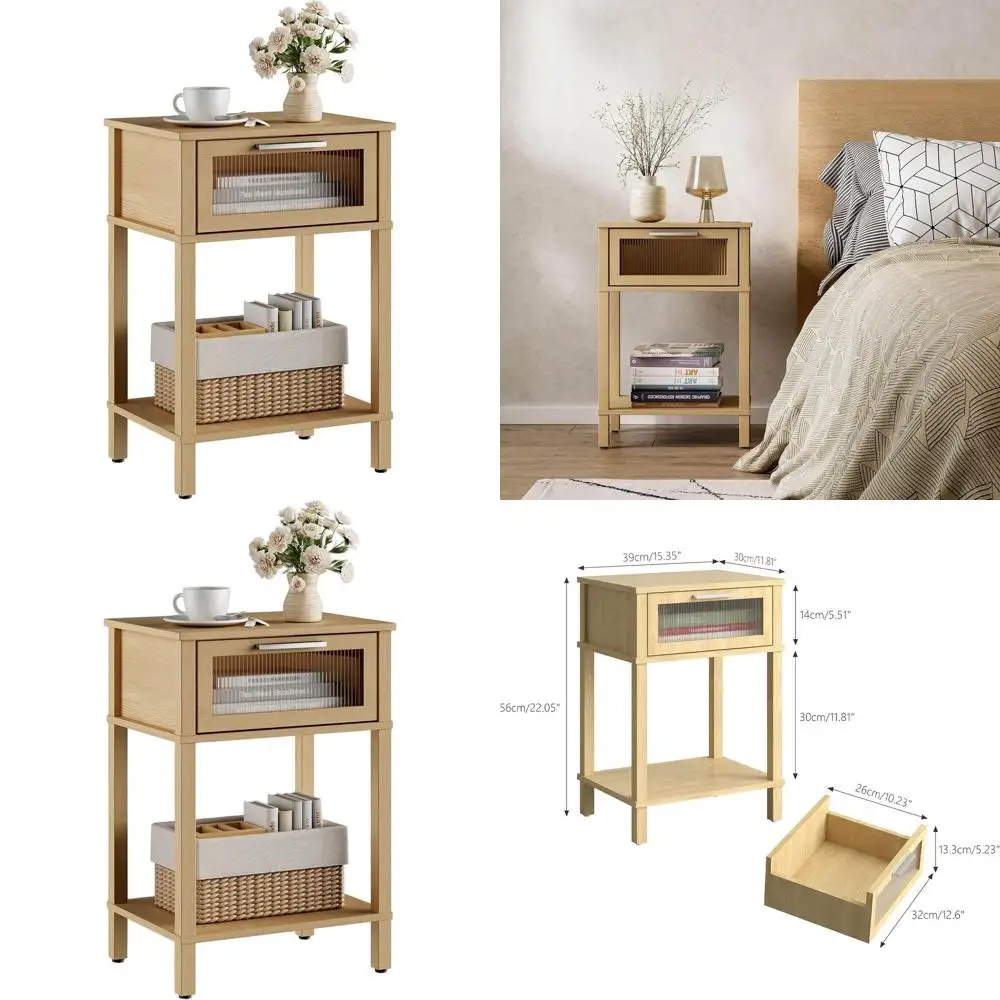 

Деревянная прикроватная тумбочка с ящиком, тумба из натурального дерева, современный стиль, маленький приставной столик с полкой для хранения для спальни и гостиной