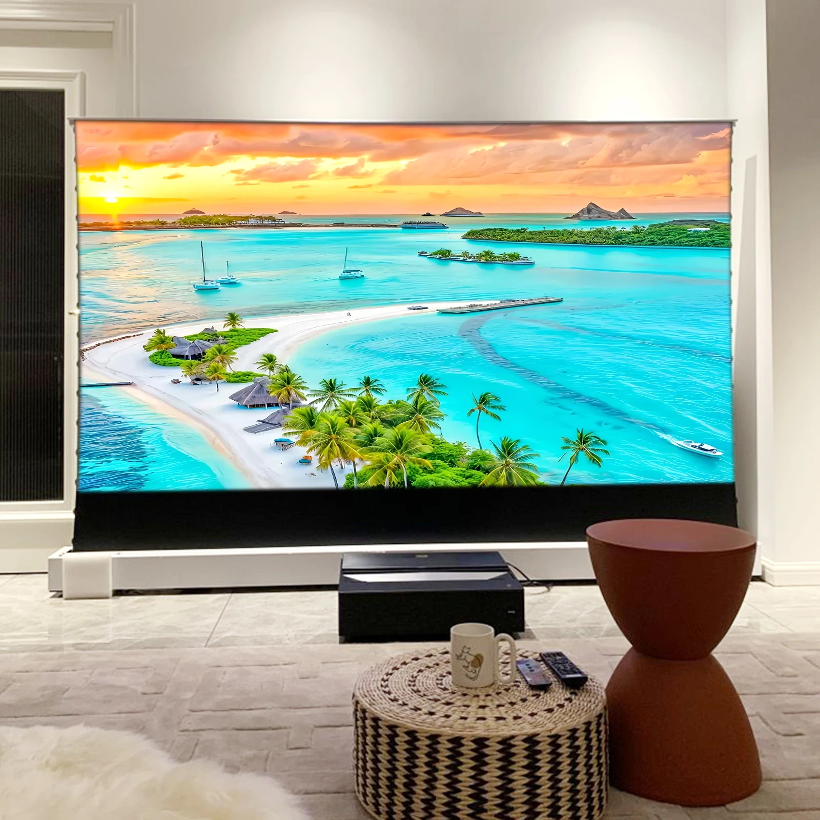 

2025 New Electric Floor Rising 4K UST ALR T Prism Crystal Projector Screen Pull up Screen for Ultra Short Throw Laser Projector