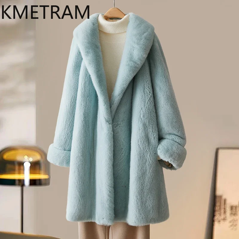 

Natural Whole Mink Fur Coat Woman Light Blue Mid Length Real Fur Jacket High Quality Winter Woman Clothing Furry Jackets 2025