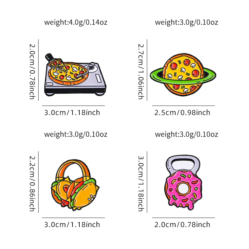 Kitchen Food Collection Hard Enamel Pins Personality Pizza Earth Burger Earbuds Donut Bottle Opener Shaped Brooches