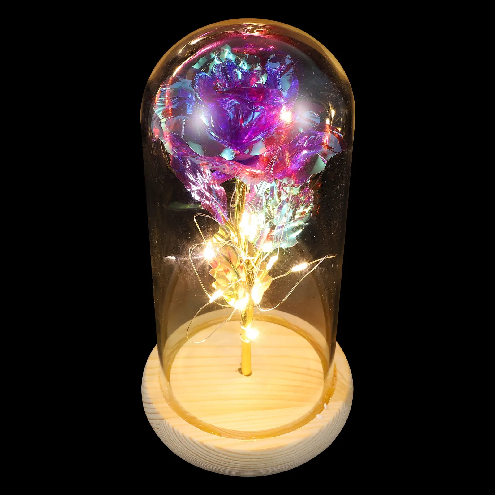 

1Pcs Rose Decor LED Glowing Artificial Flower in Glass Dome Romantic Home Desktop Ornament Valentine's Day Festival Gift