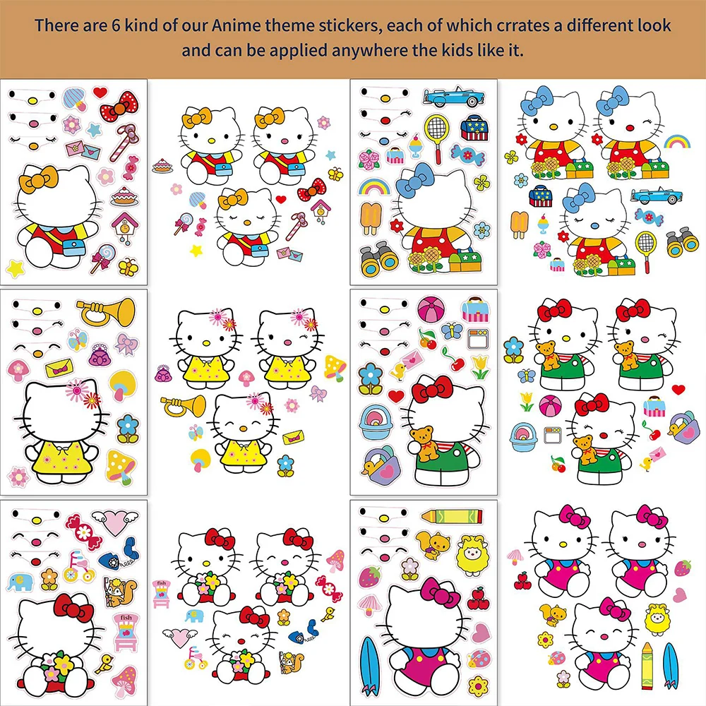 

6/12sheets DIY Hello Kitty Aesthetics Stickers Sanrio Cartoon Decals Diary Scrapbooking Laptop Car Bike Sticker for Kids Girls