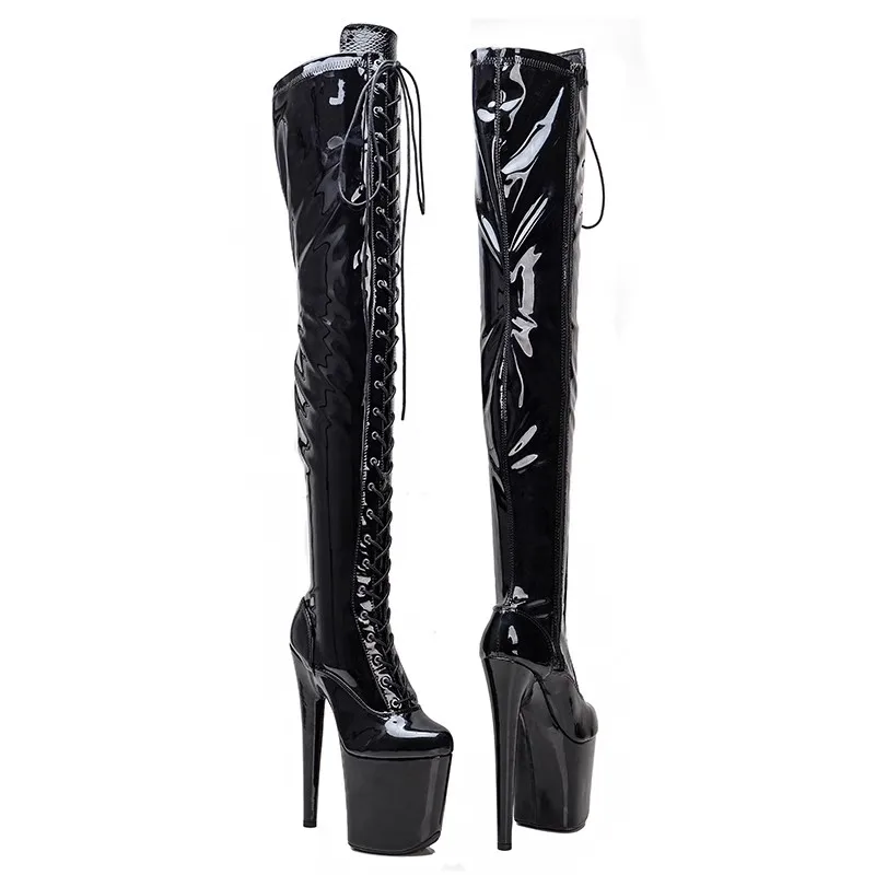 Veter Sexy Model Toont Pu Bovenste 20Cm/8Inch Damesplatform Party Hoge Hakken Schoenen Paaldanslaarzen 389