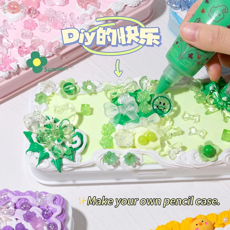 مقلمة محلية الصنع مصنوعة يدويًا من مادة الغراء الكريمي لصنع صندوق أدوات مكتبية مجموعة لطيفة ذات سعة كبيرة لطلاب المدارس الابتدائية