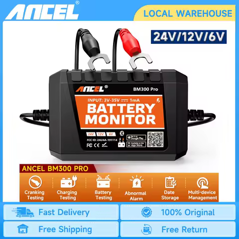 ANCEL BM300 PRO 6V 12V 24V Bluetooth Battery Monitor Battery Health Analyzer Charging Cranking System Test/Alarm Battery Tester