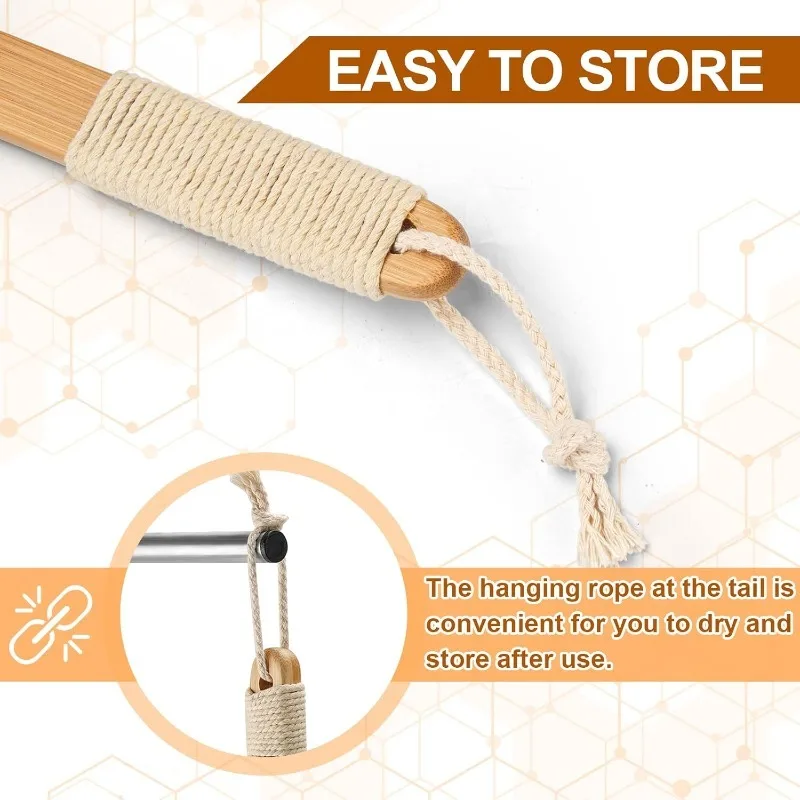 Natural Bristles Bamboo Shower Brush with Curved Long Handle, Detachable,  for bath, cleaning brush, massage, rub, back brush