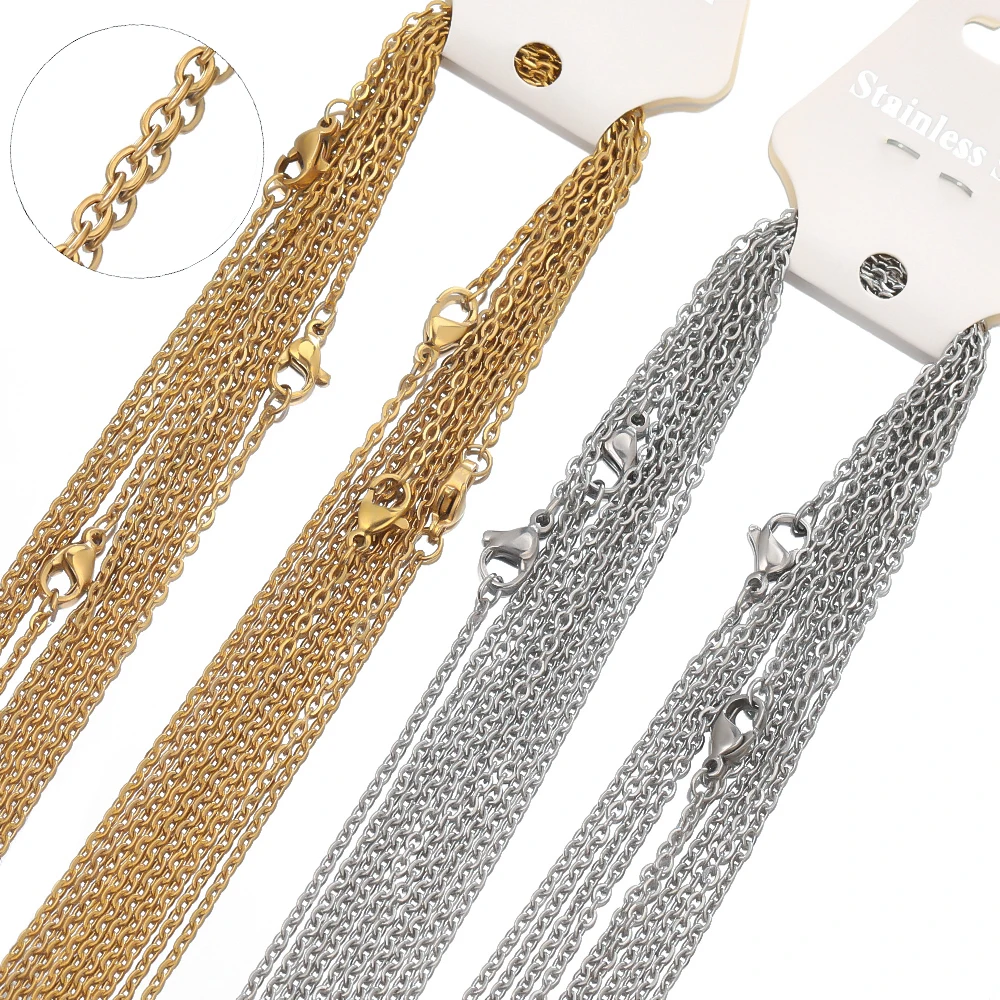 10pcs/lot 45+5cm Stainless Steel Cable Link Chains in Bulk for DIY Necklaces Chokers Jewelry Making Adjustable Wholesale Chains