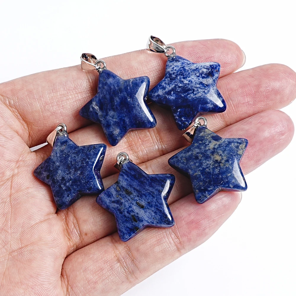 

Натуральный синий содалит пентаграмма кулон 25x25x7 мм целебный кристалл ювелирные изделия уникальный шарм в виде звезды для ожерелья Diy ювелирные изделия