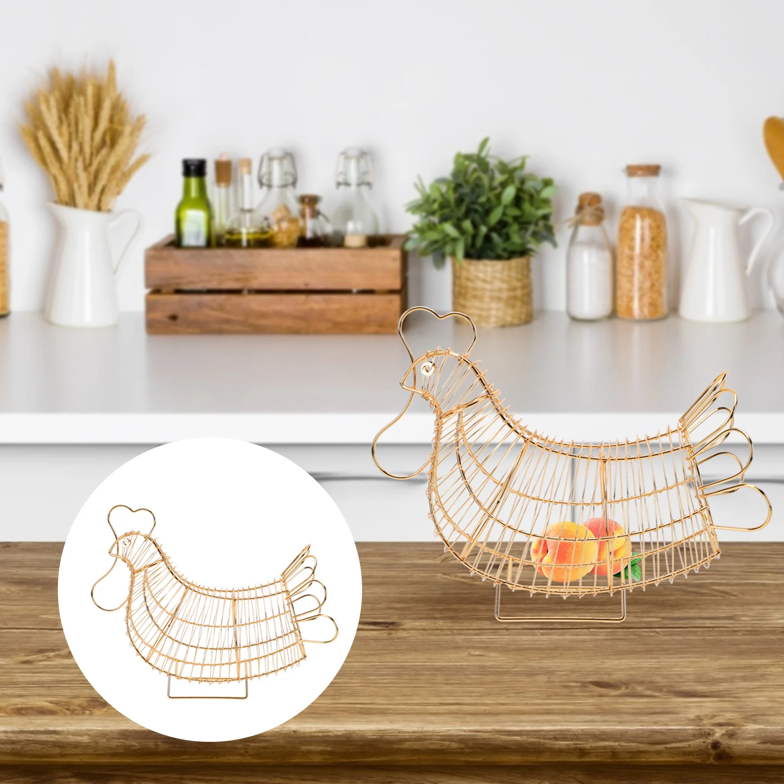 

Iron Fruit Basket Storage Baskets Hen Shaped Egg Rack Wrought Sturdy Premium Vegetable