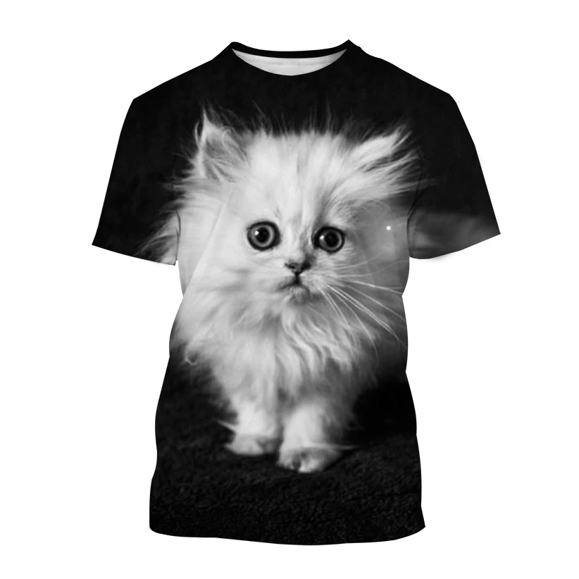 Men\'s Cute Cat Print T-shirts Summer Loose Personalized Short Sleeve Fashion Men\'s Streetwear 2023 New Round Neck Unisex Tops