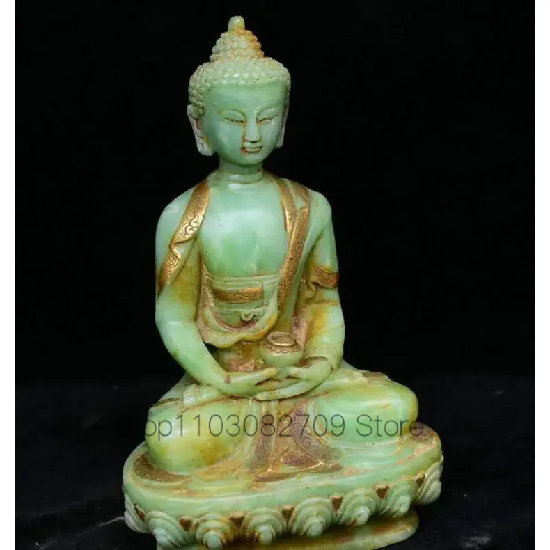 Imagem -06 - Jade Jadetie Shakyamuni Amitabha Buda Escultura Natural Old Green 8