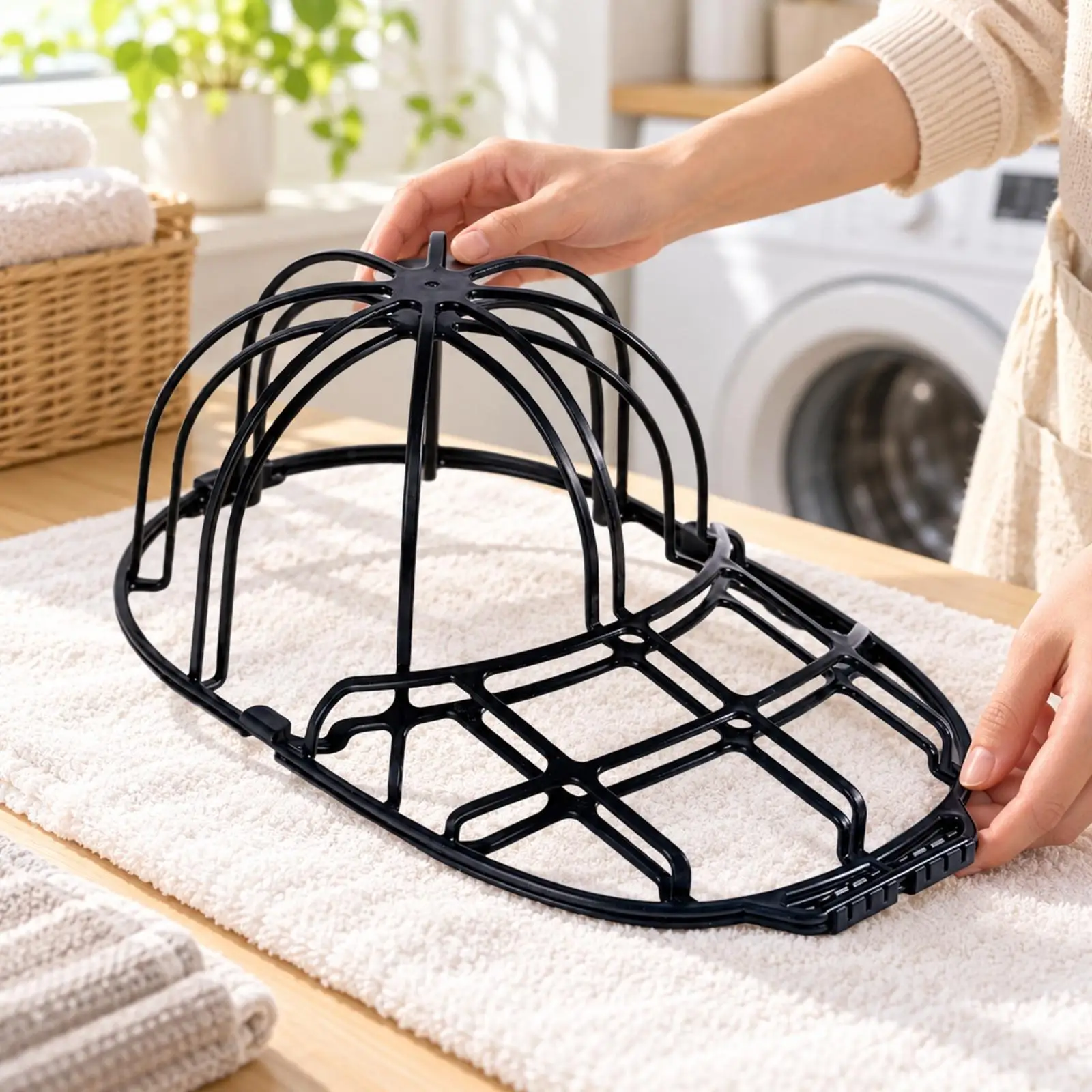 Cap Washing Guard Frame for Baseball Hats with Clasp Lock and Open Grid for Dryer Safe Use
