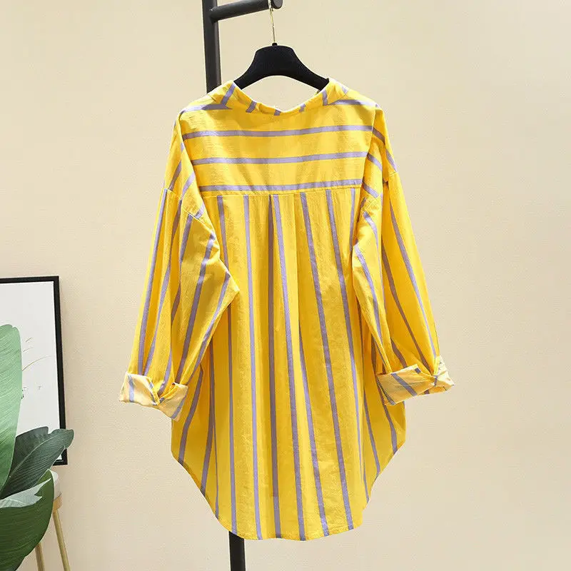 Turn Down Neck Casual Shirt And Blouses Striped Long Sleeve Loose Tops For Woman Female Clothing Preppy Stye All-match Younth