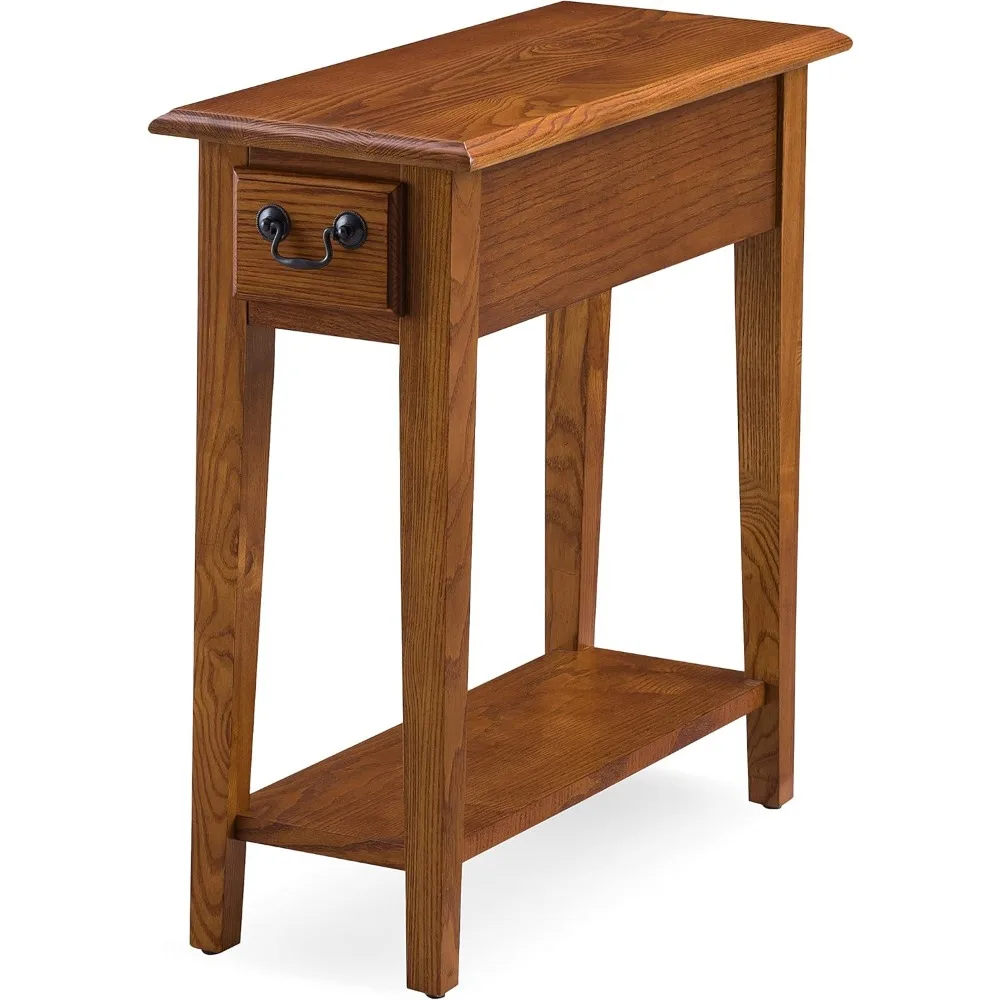 One Drawer Narrow Side Table with Shelf, Hand Applied Rustic Oak Finish 10 in x 24 in x 24 in