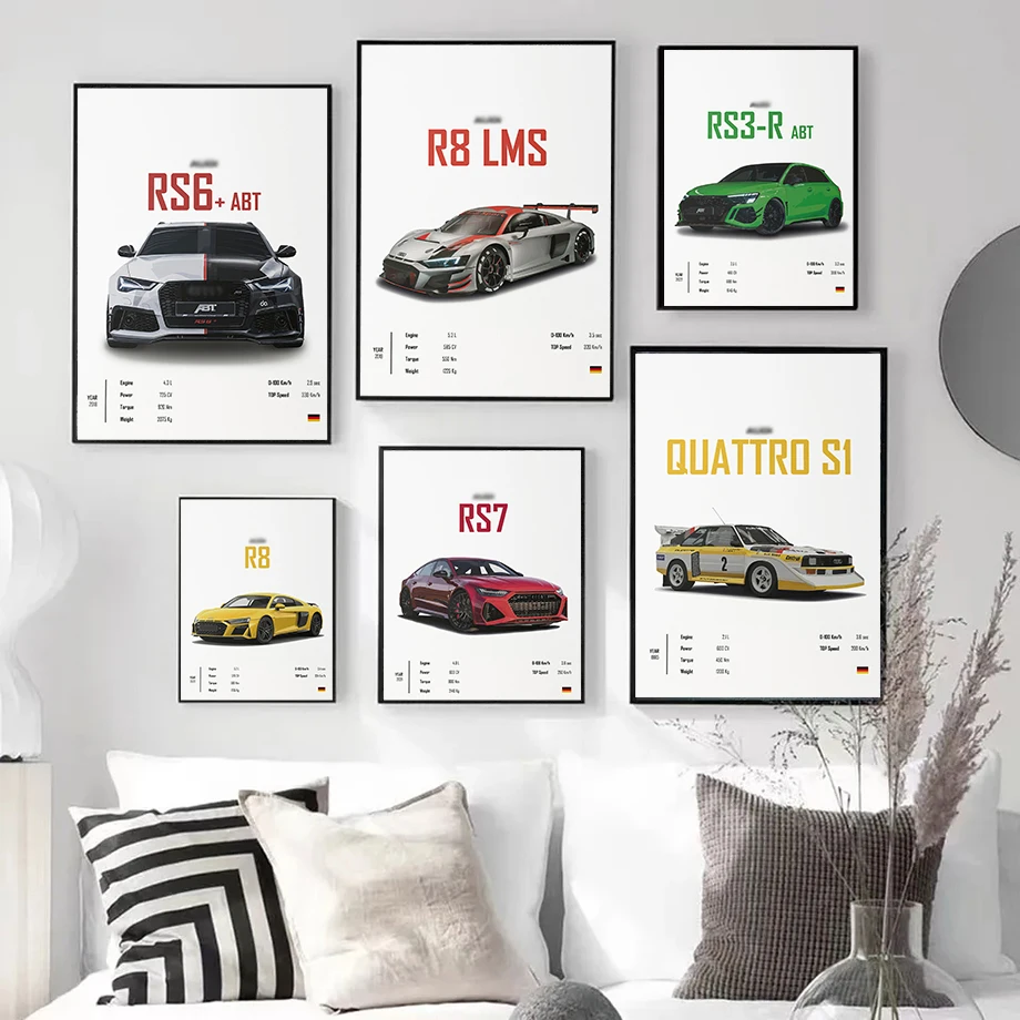 Luxury car R8 RS7 RS5 PS6 PS4 RSQ8 Wall Art Canvas Painting Nordic Poster And Print Wall Pictures Living Room Home Decor