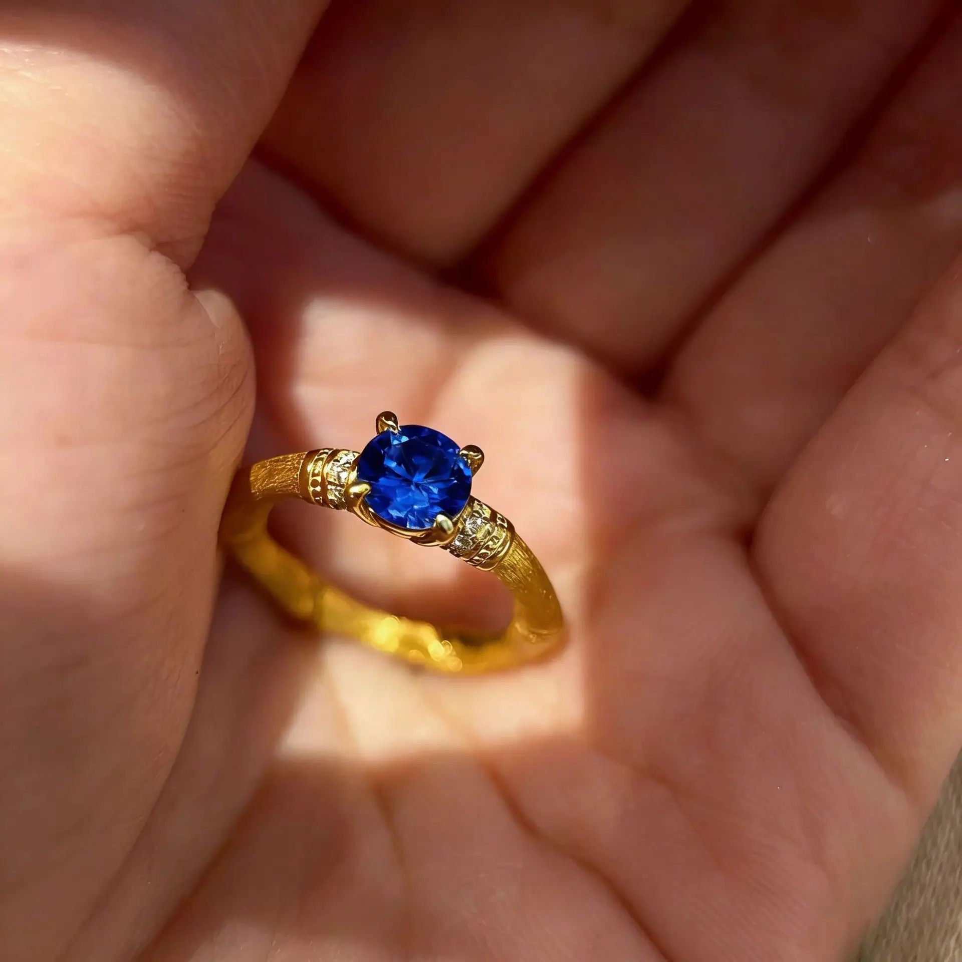 925 Sterling Silver Women s Stack Wearing Ring Yellow Gold Diamond Set Red Corundum Brushed Bamboo Joint With Blue Diamonds