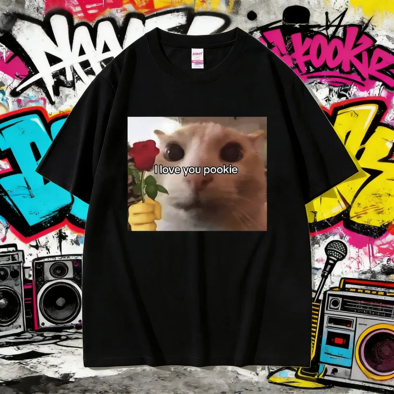 

Лето 2025 г., забавная футболка с рисунком «I Love You Pookie Cat» для мужчин и женщин, милая шутка Kwaii, юмор, мем, мужская футболка из 100% чистого хлопка с принтом