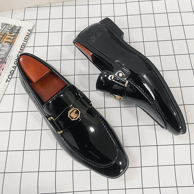 Black Loafers Square Toe Slip-On Office & Career Handmade Men Dress Shoes Size 38-47