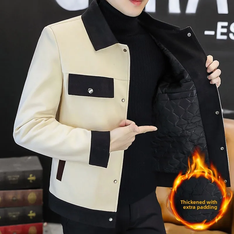 

Thiened Fce Lined Jaet Men's Winter Outerwear Color Blo Sle Long Sve Regular Fit Cotton Blend M Top