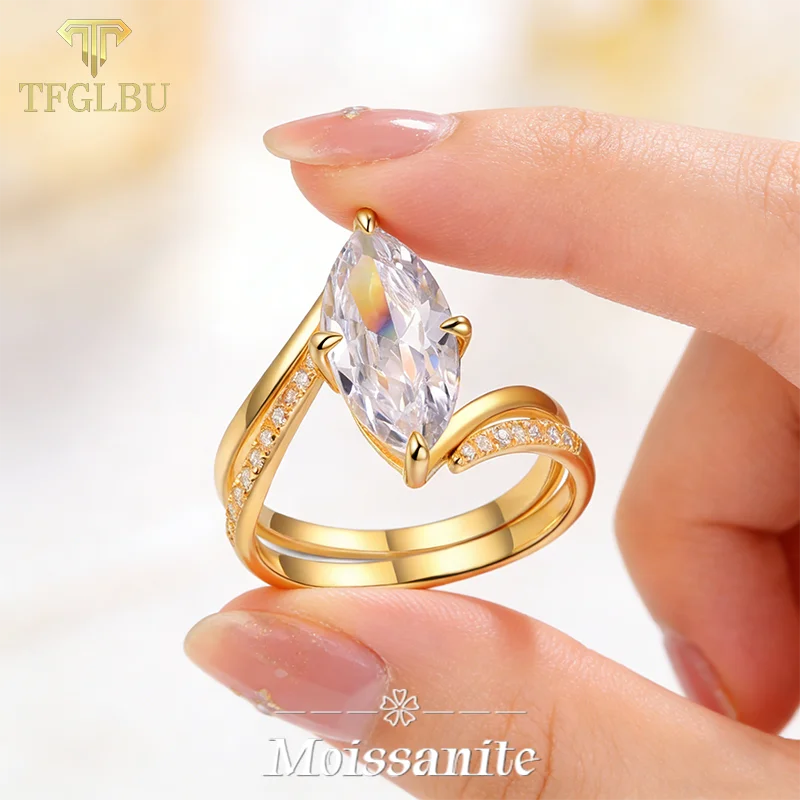 

TFGLBU 3CT кольцо с муассанитом огранки маркизы, стерлинговое серебро 925 пробы для женщин, обручальное кольцо с бриллиантами в лаборатории, подарок, ювелирные изделия GRA