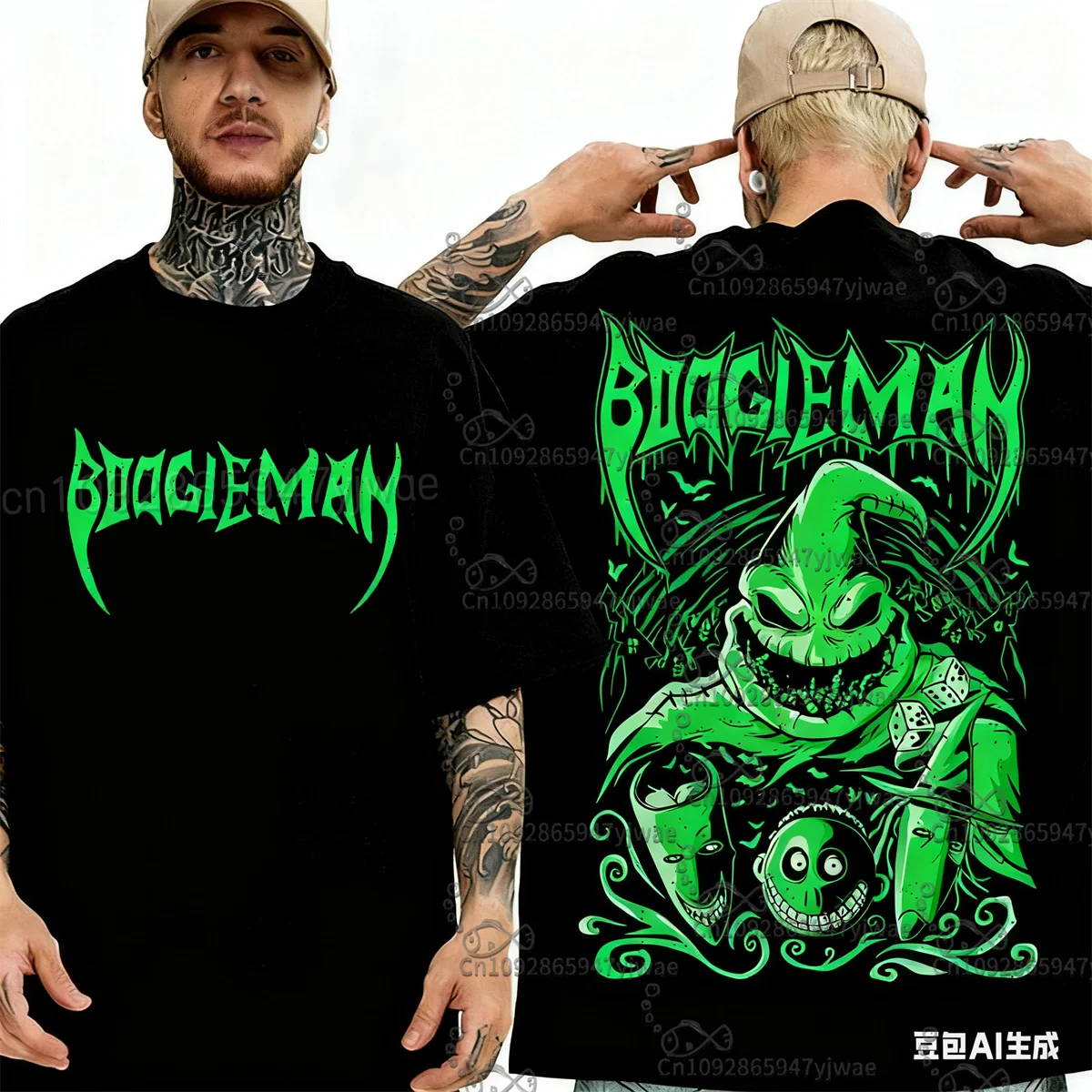 عيد الميلاد تخويف نمط Oogie Boogie الكرتون المطبوعة القطن قصير الأكمام الصيف س الرقبة الأطفال الكبار ملابس الشارع الشهير عادية تي شيرت