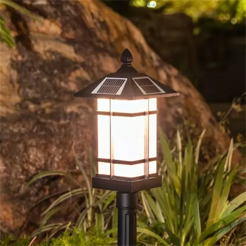 GISELLE Classical Outdoor Lawn Lamp Black Light LED Waterproof Solar Home for Villa Path Garden Decoration