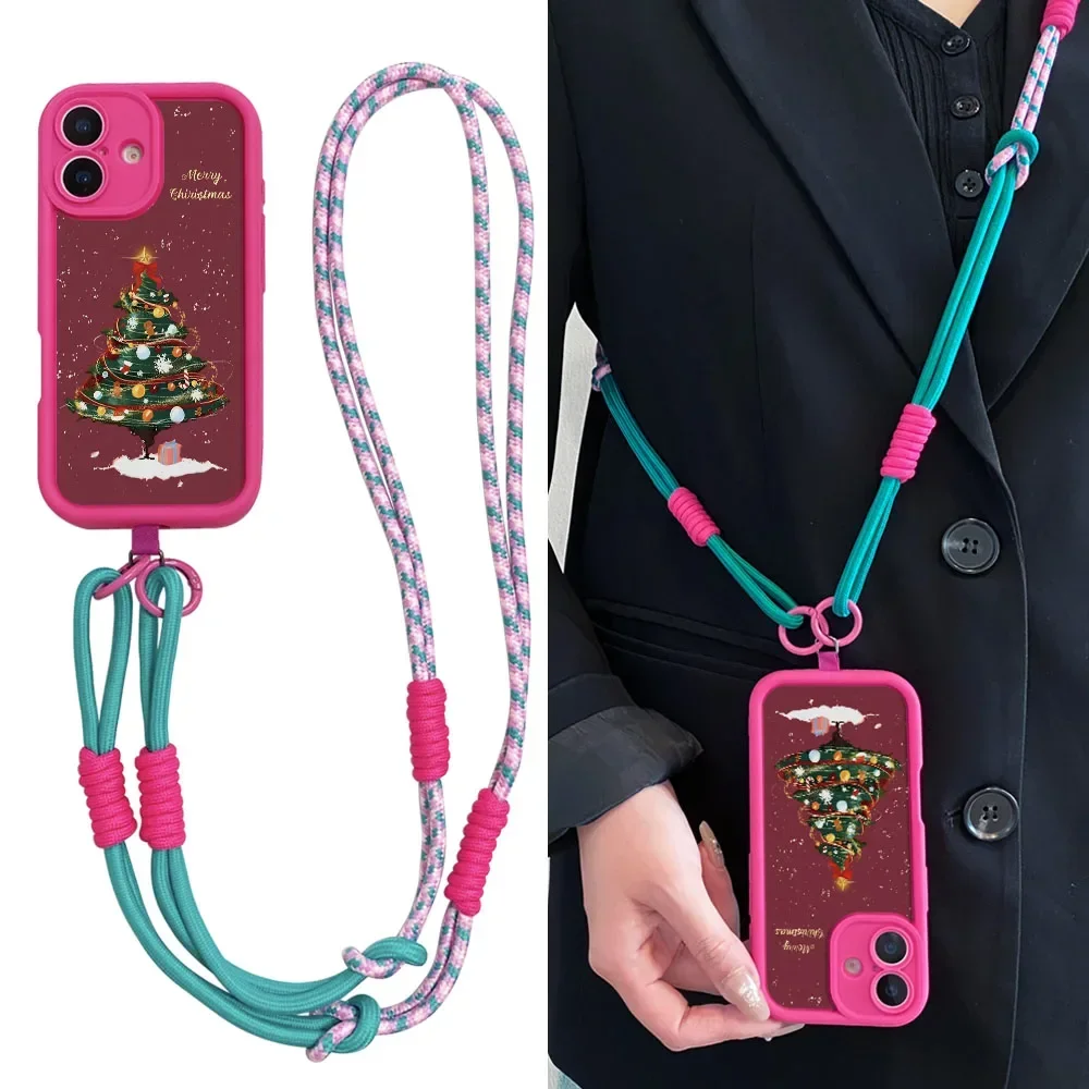 YPM5Crossbody Lanyard Case voor Samsung S25 S24 S23 S22 S21 Ultra S23 S24 FE Kerstboom Ketting Riem Zachte TPU Telefoon Cover