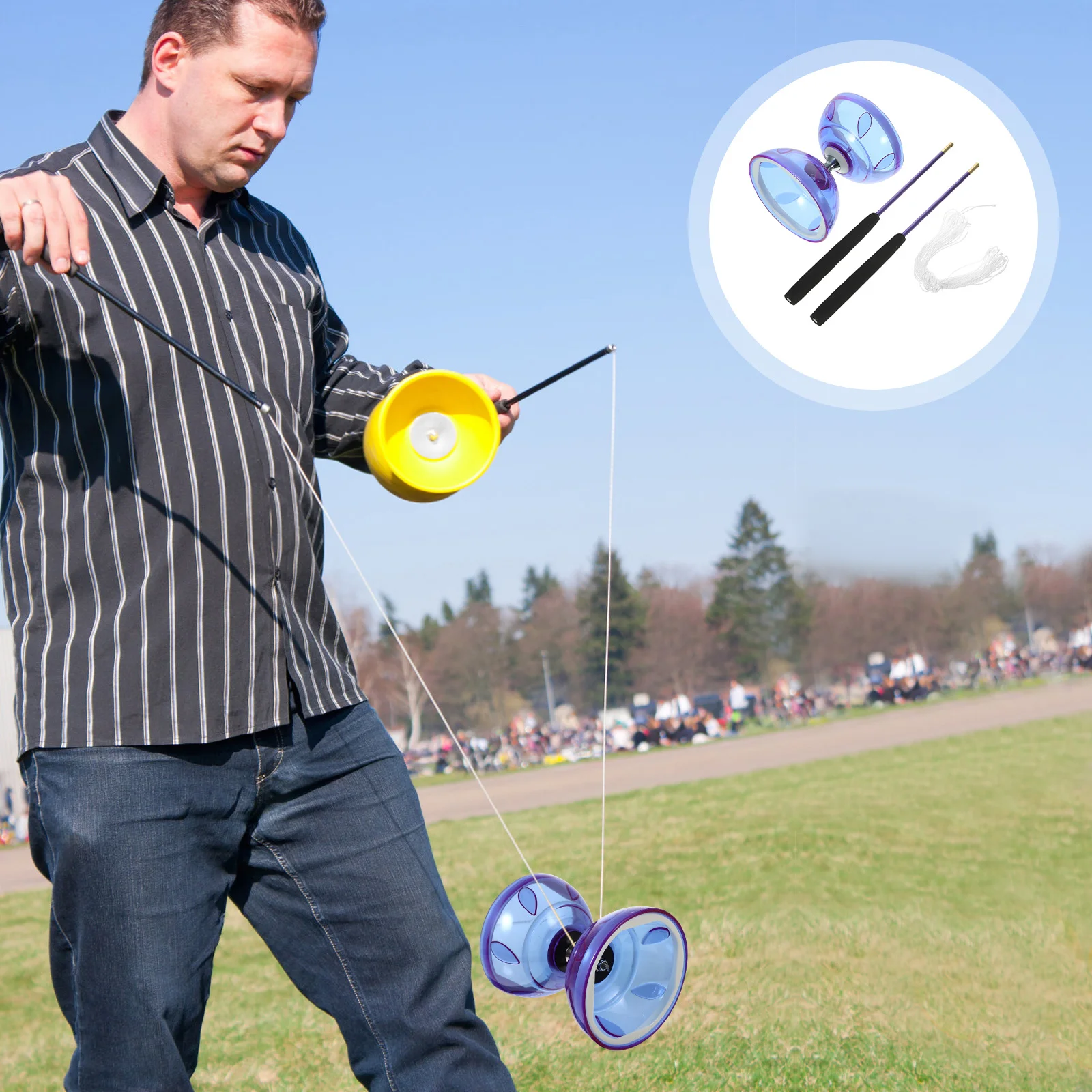 Double-headed Diabolo Toy Yoyo Arrow Trick Fitness Blue Kids Toddler Toys Classic Bearing Professional Juggling Elderly