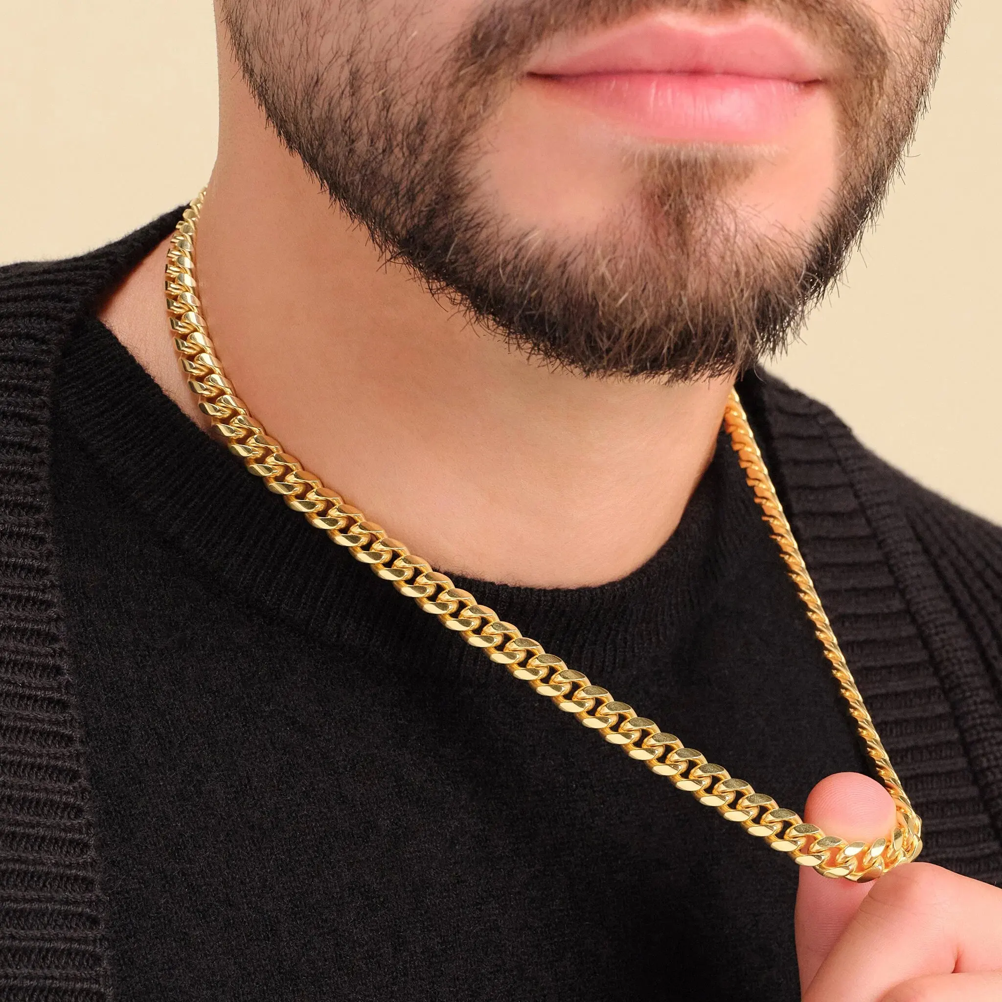 Free Custom Logo Stainless Steel Curb Cuban Link Chain Jewelry Cuban Necklace Men HipHop Miami Charm Luxury Necklace