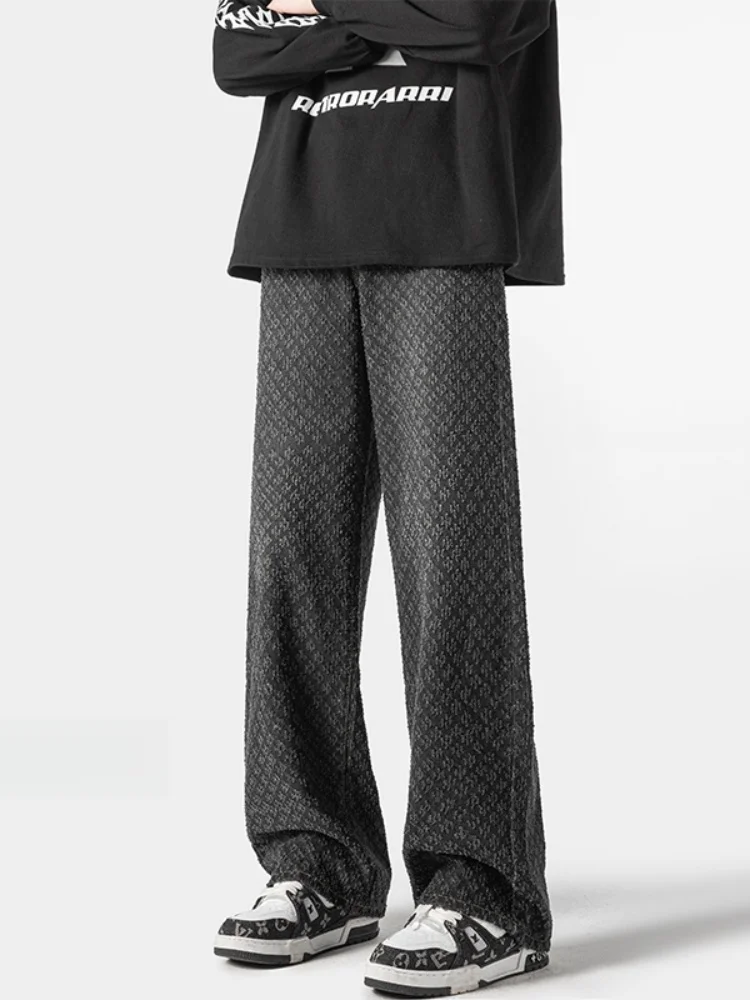 

Retro American Floral Embroidery Men's Jeans High Waist Wide Leg Pants Worn Waed Sle Autumn Trendy Straight Cut Trousers