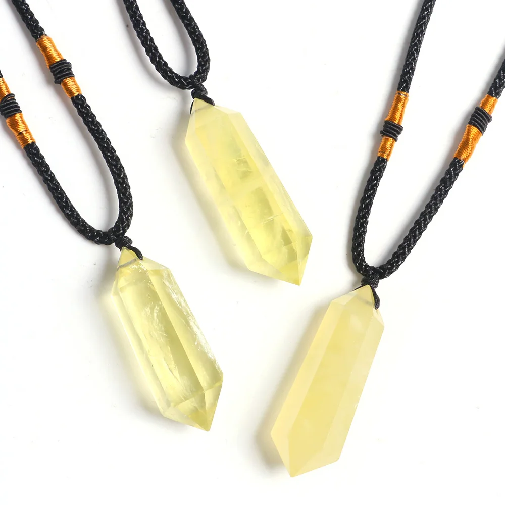 Natural Citrine Necklaces Hexagonal Double Point Pendants Healing Energy Crystal Gemstones Magic Amulet Protection Women Jewelry