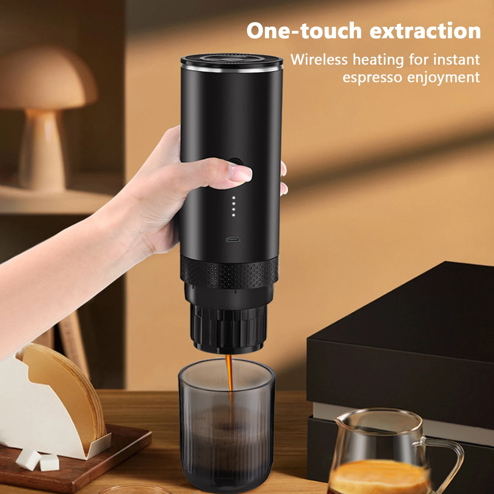 

Портативная кофеварка для измельчения кофе и капсул 2 в 1, беспроводная кофемашина с подогревом и перезаряжаемым давлением 20 бар для дома