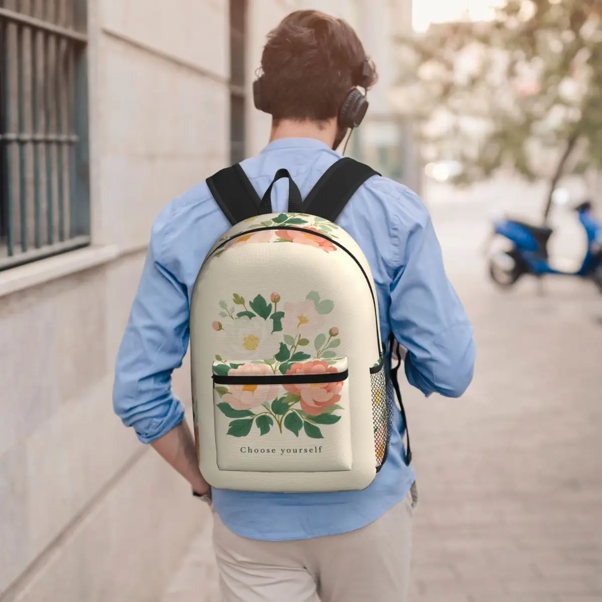 Sac à dos floral « Choisissez-vous-même » avec affirmation d'amour-propre et pivoine, pour garçons, filles, enfants, sac d'école, sac à dos pour ordinateur portable, sacs à bandoulière pour hommes et femmes