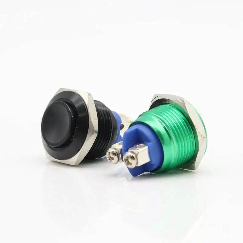 Logam Push Button Switch Tahan Air IP65 Oksidasi Self Reset Sesaat 16 Mm/19 Mm/22 Mm Merah Biru hitam Hijau Warna Kuning 1NO
