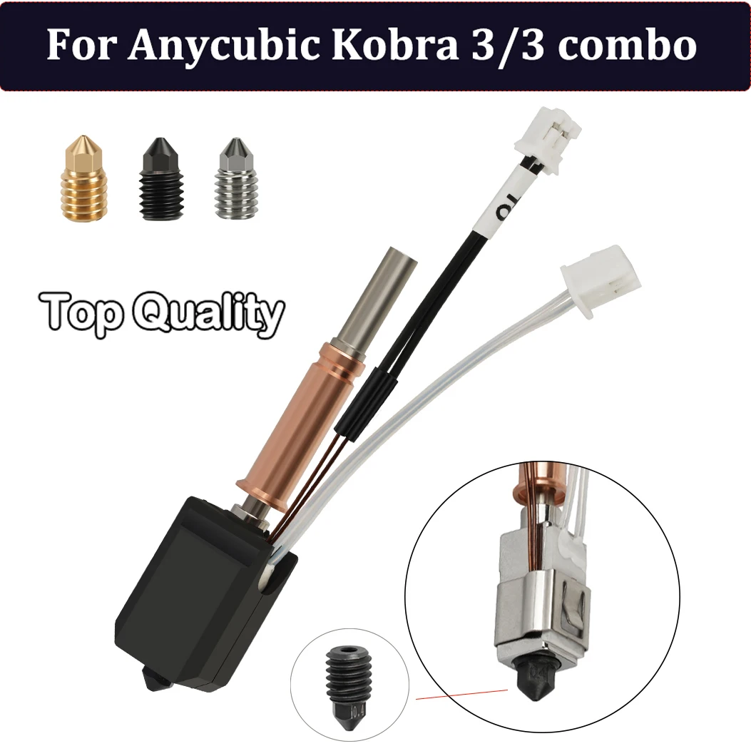 Upgraded Hotend kit For Anycubic Kobra 3 Bi metal Heatbreak Hot End 24V 60W Thermistor Heating Tube For Anycubic Kobra 3 Combo