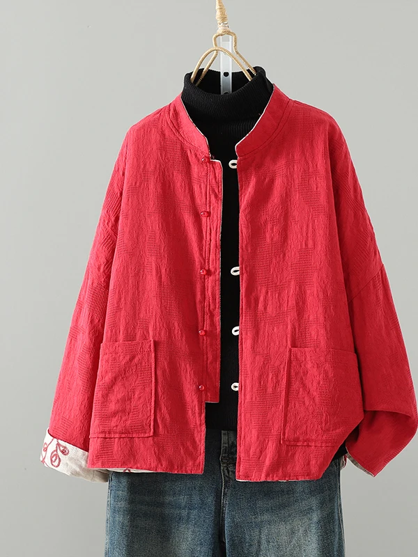 

Новая китайская красная двусторонняя вышитая хлопково-льняная куртка-кардиган для женщин, осенняя, уникальная, изысканная, с длинными рукавами