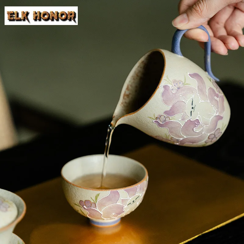 260ml Hand-painted Nine-tailed Fairy Fox Tea Pitcher Pour Tea Cha Hai Dispenser Justice Cup Fair Mug Tea Ceremony Accessories