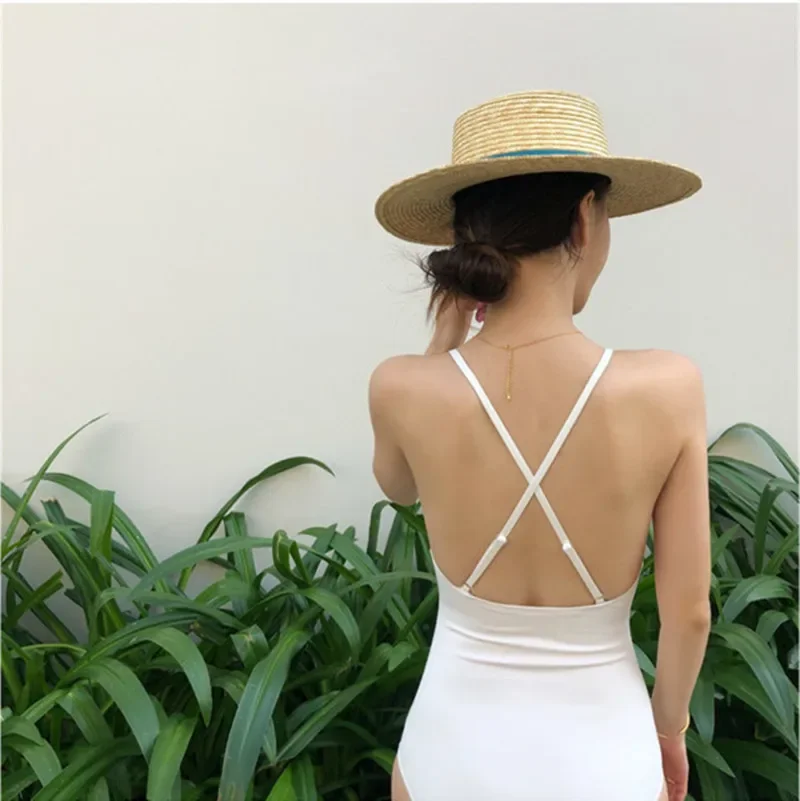 Korean Style One Piece Swimwear Solid Swimwear Push Up Swimsuit White Bathing Suit Sexy Monokini Brown Pool Beachwear 2024 New