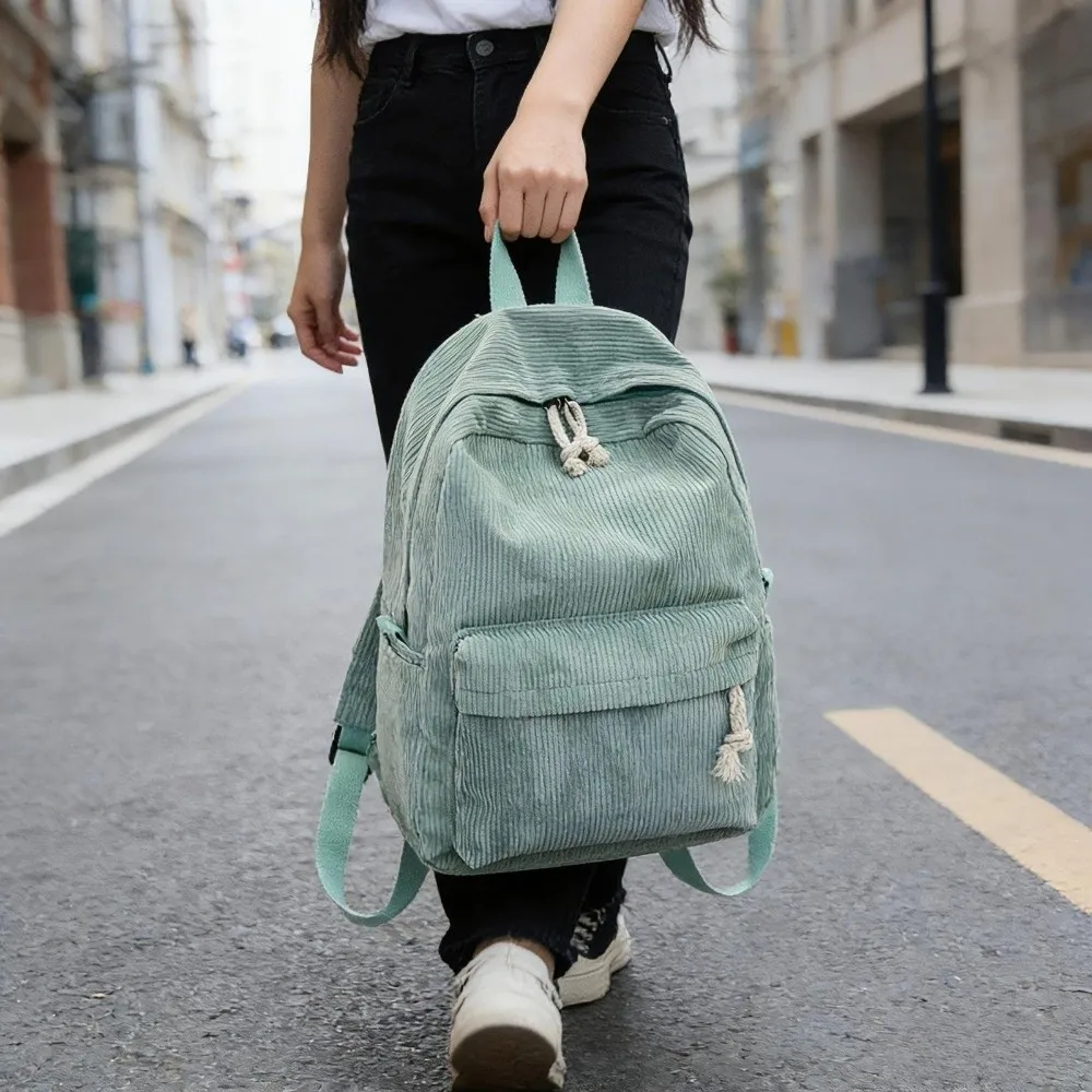 Lightweight Corduroy Backpack Solid Color Harajuku Students School Bag Adjustable Shoulder Straps College Style Students Daypack